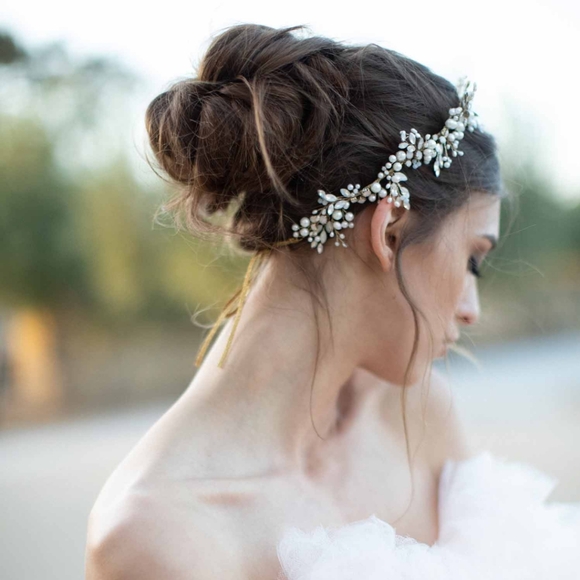 Twigs and Honey Opal and Pearl Lush Bridal Hair Vine in Gold - Picture 2 of 5